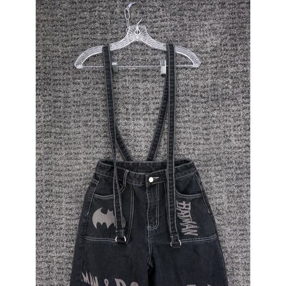 Batman and Robin Jeans Womens 4 Small Black Wide Leg Suspenders Graphic Print - Picture 4 of 16